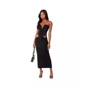 Micas‎ Black Strapless Maxi Dress Cutout Bodycon Evening Party Cocktail Size L